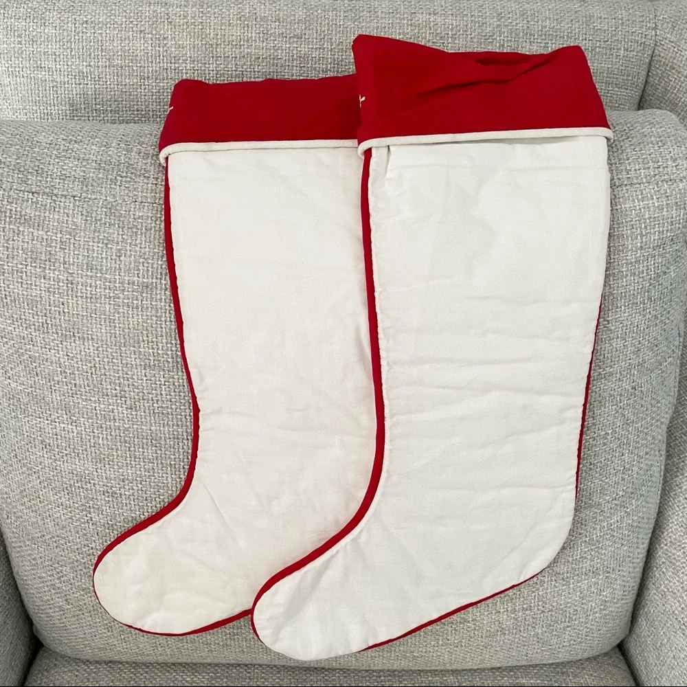 SET of 2 Vintage Quilted Snowflake Holiday Stockings
